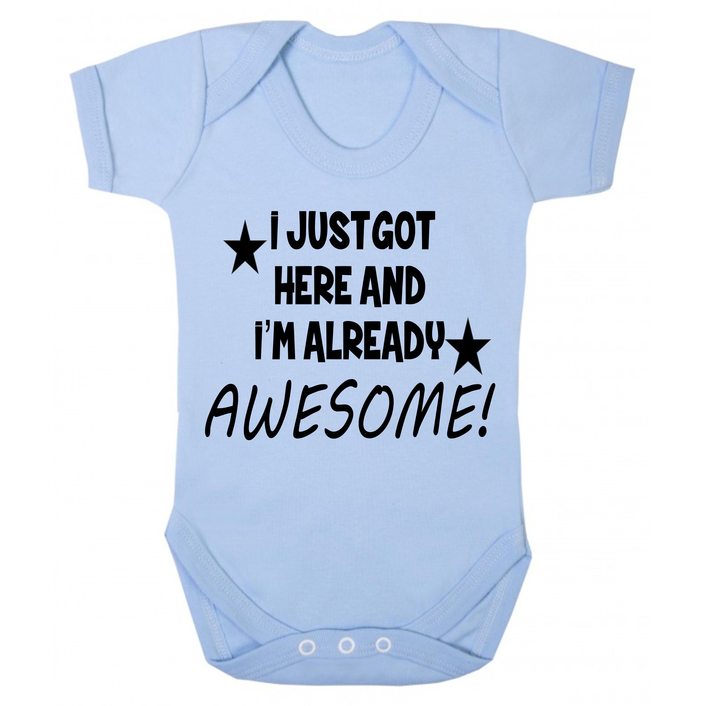 I just got here and i'm already awesome vest baby blue