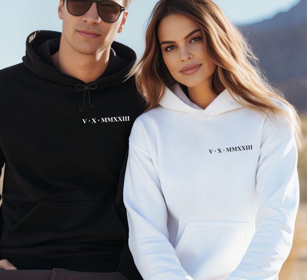 Wedding Hoodie Personalised Husband and Wife, Roman Numerals Just Married Hoody, Wedding Gift