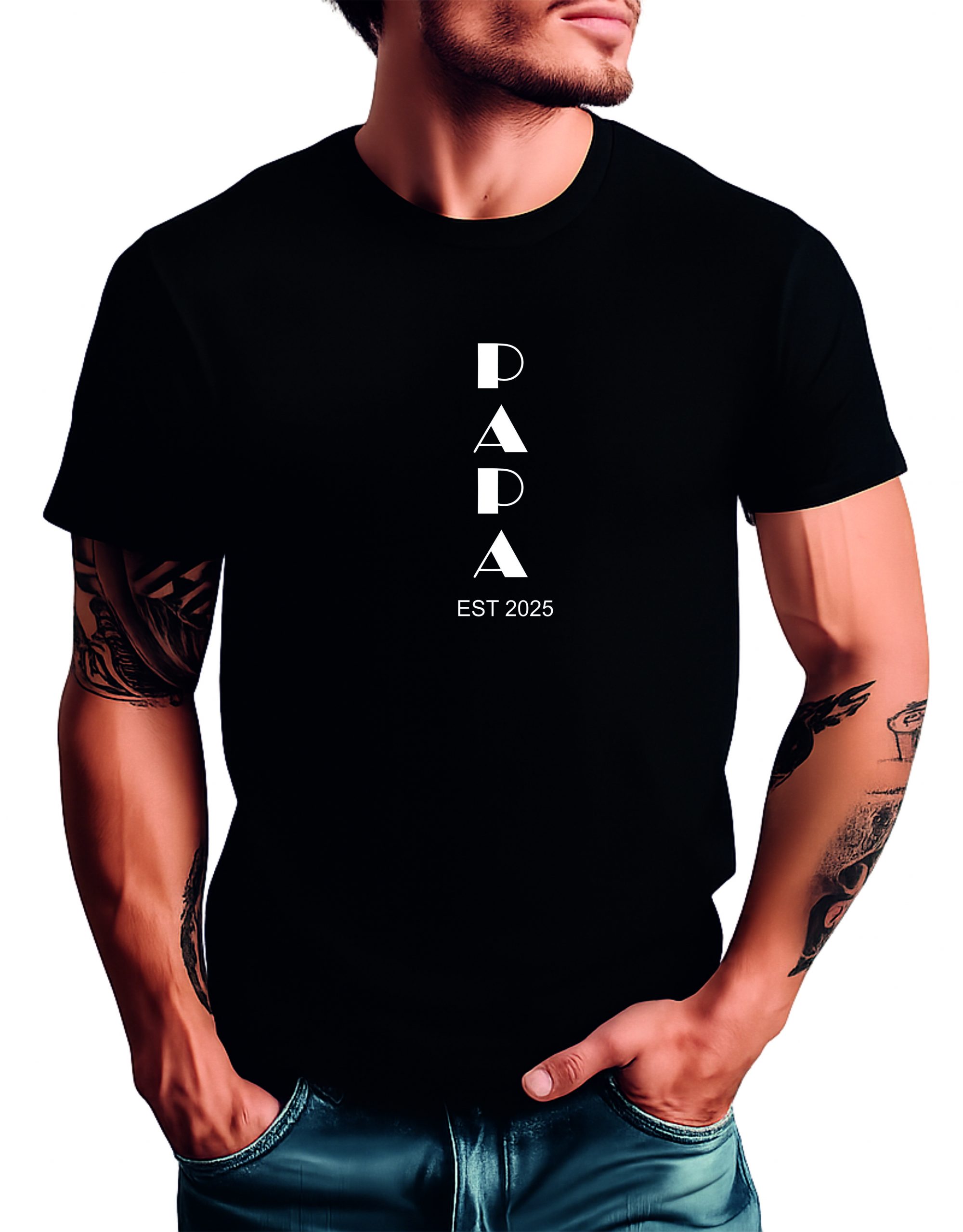 Papa Tshirt, Custom Papa with Date T-shirt, Personalised Dad Established T Shirt (DG6D) - Image 2