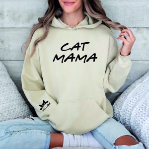 Mama Hoodie Personalised Cat Mama Hoodie Custom Made with Names on the Sleeve, Cat Mama