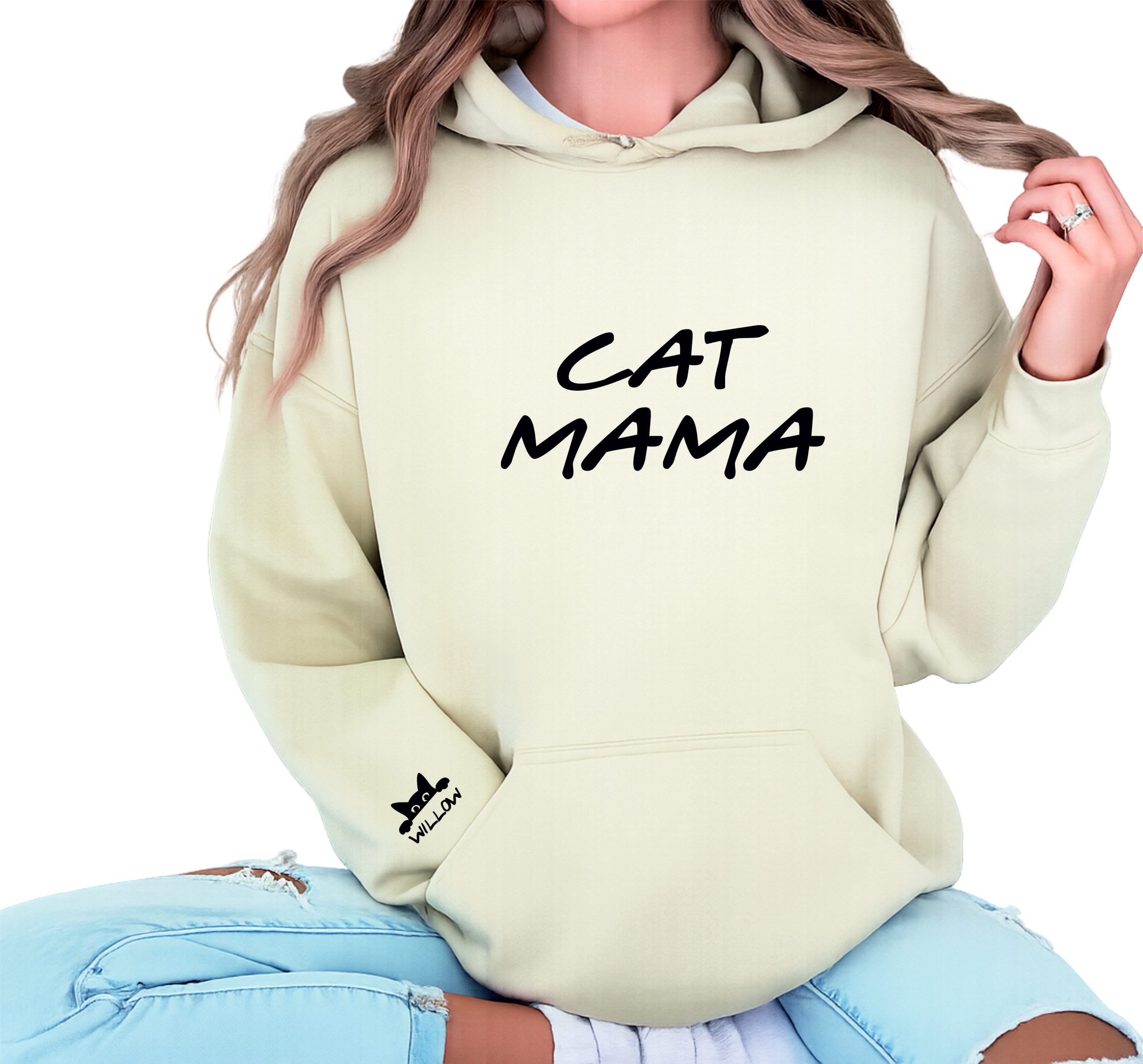Mama Hoodie Personalised Cat Mama Hoodie Custom Made with Names on the Sleeve, Cat Mama - Image 2