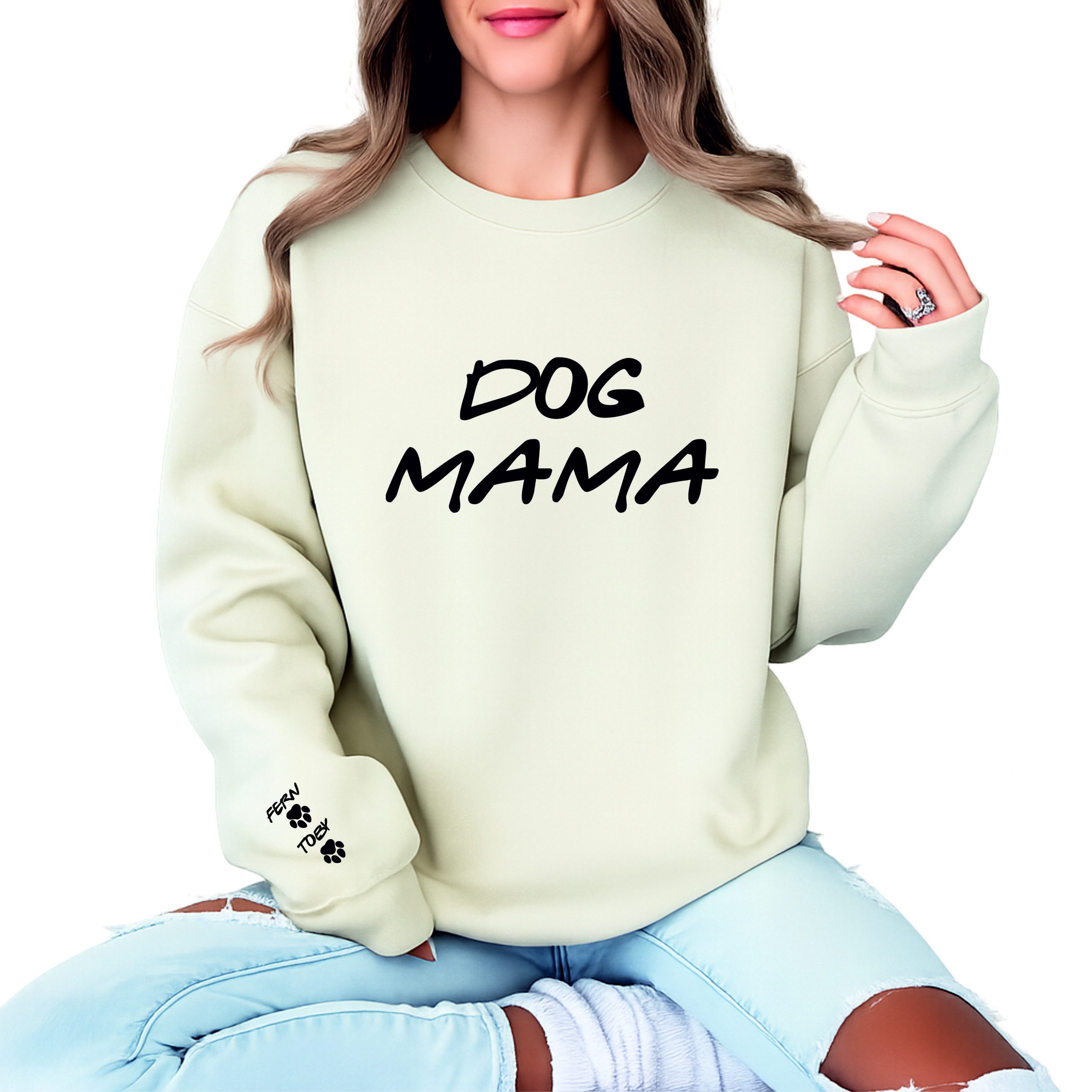 Dog Mama Jumper, Personalised Dog Mama Sweater Custom Made with Names on the Sleeve (MG4) - Image 2