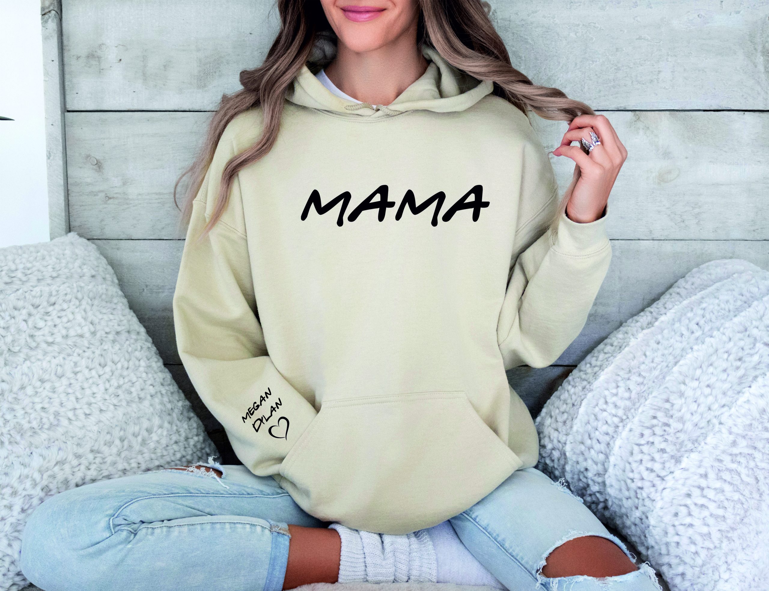 Mama Hoodie, Mama Friends Custom Hoody with Names, Personalised Mama Name on Sleeve, Mother's Day Gift