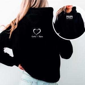 Mum Hoodie Personalised Mum Established Heart Hoodie, Mum Heart and Names
