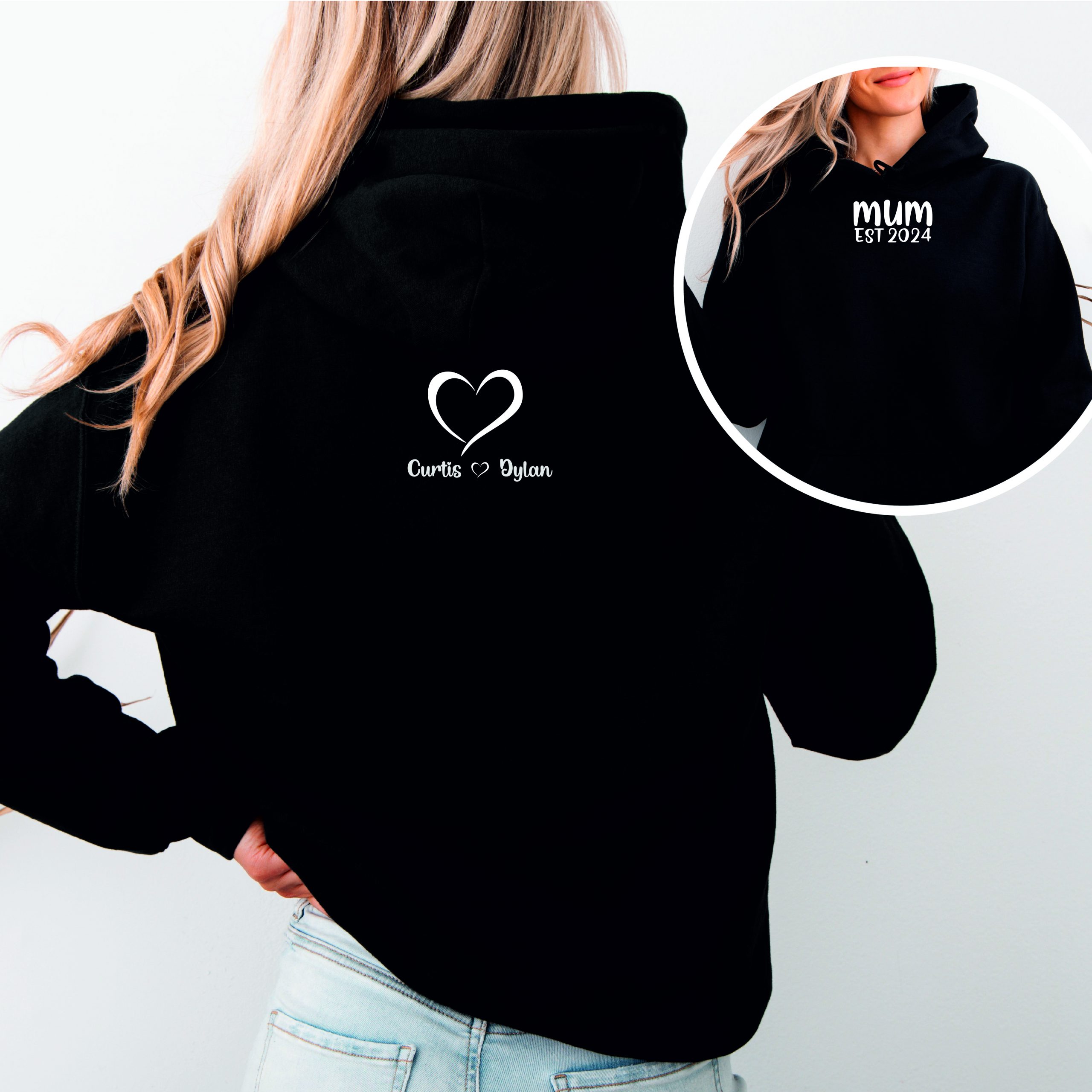 Mum Hoodie Personalised Mum Established Heart Hoodie, Mum Heart and Names
