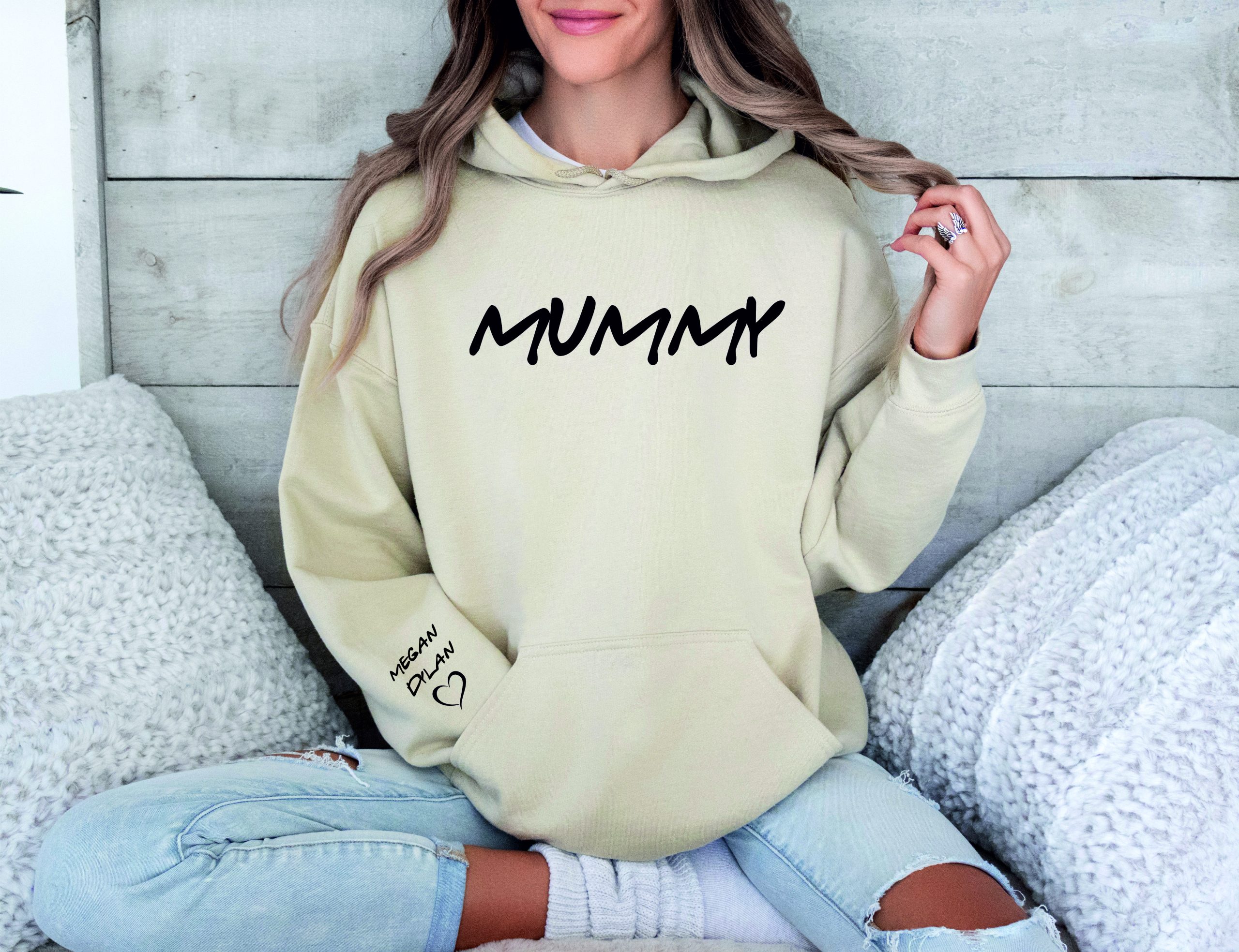 Mummy Hoodie, Mummy Friends Custom Hoody with Names, Personalised Mummy Name on Sleeve, Mother's Day Gift